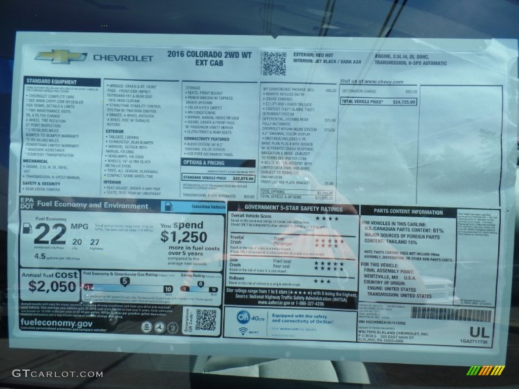 2016 Chevrolet Colorado WT Extended Cab Window Sticker Photo #106764566