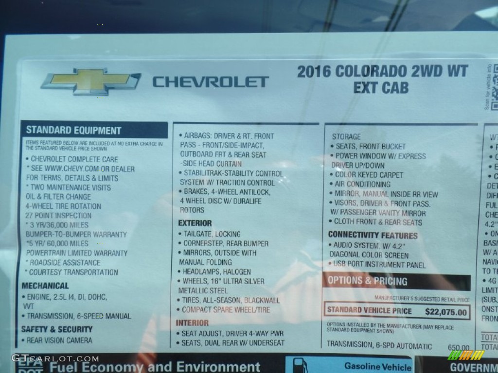 2016 Chevrolet Colorado WT Extended Cab Window Sticker Photo #106764585