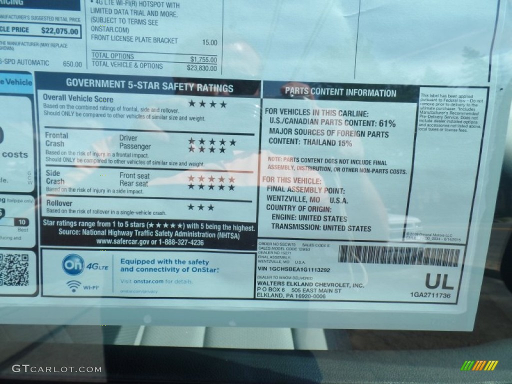 2016 Chevrolet Colorado WT Extended Cab Window Sticker Photo #106764648