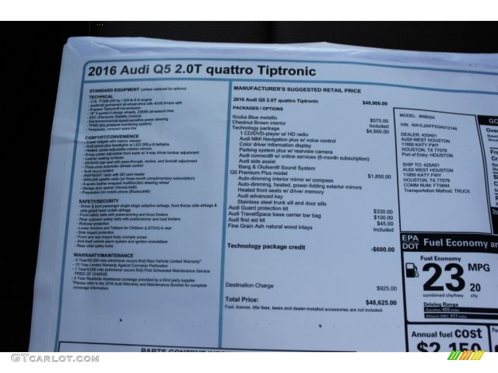 2016 Q5 2.0 TFSI Premium Plus quattro - Scuba Blue Metallic / Chestnut Brown photo #8