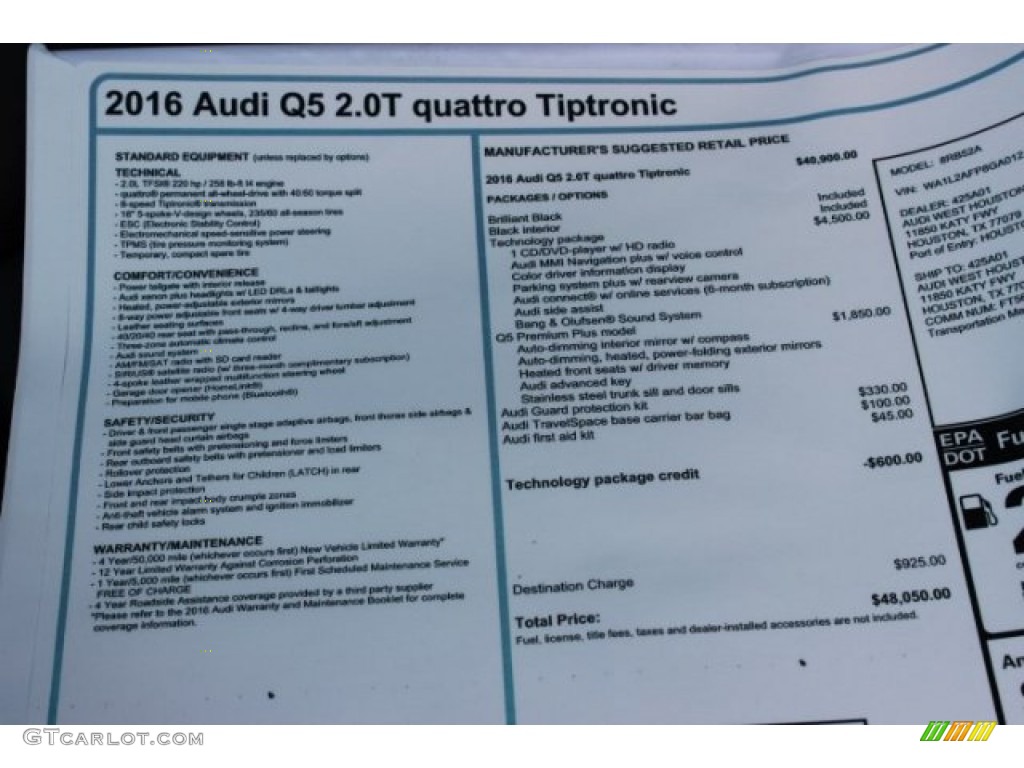 2016 Q5 2.0 TFSI Premium Plus quattro - Brilliant Black / Black photo #8