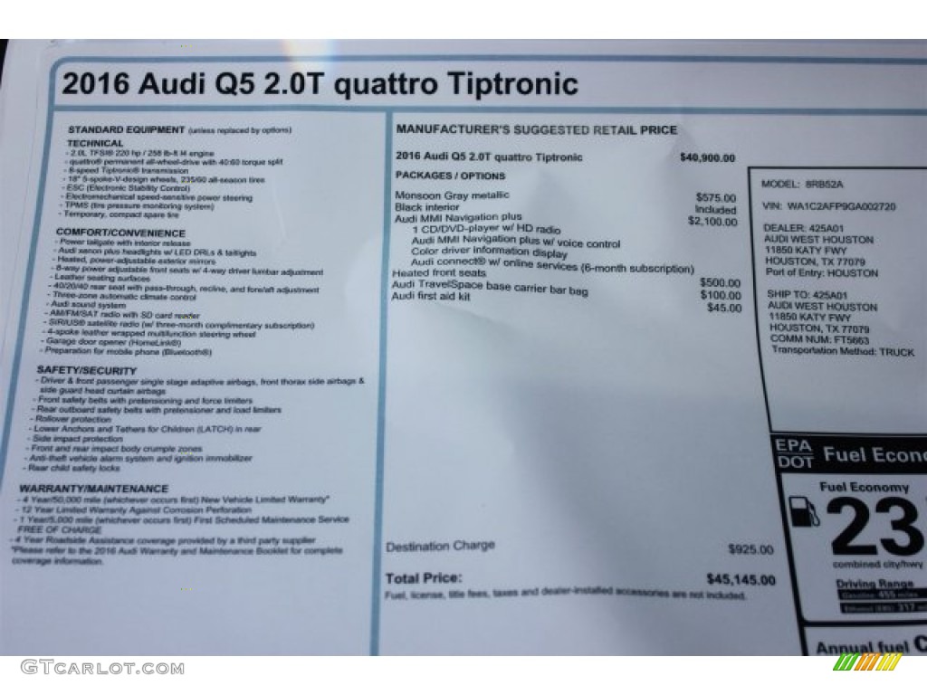 2016 Q5 2.0 TFSI Premium quattro - Monsoon Gray Metallic / Black photo #8