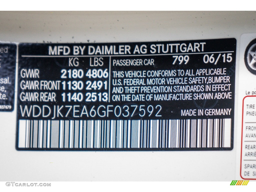 2016 SL Color Code 799 for designo Diamond White Metallic Photo #106782002