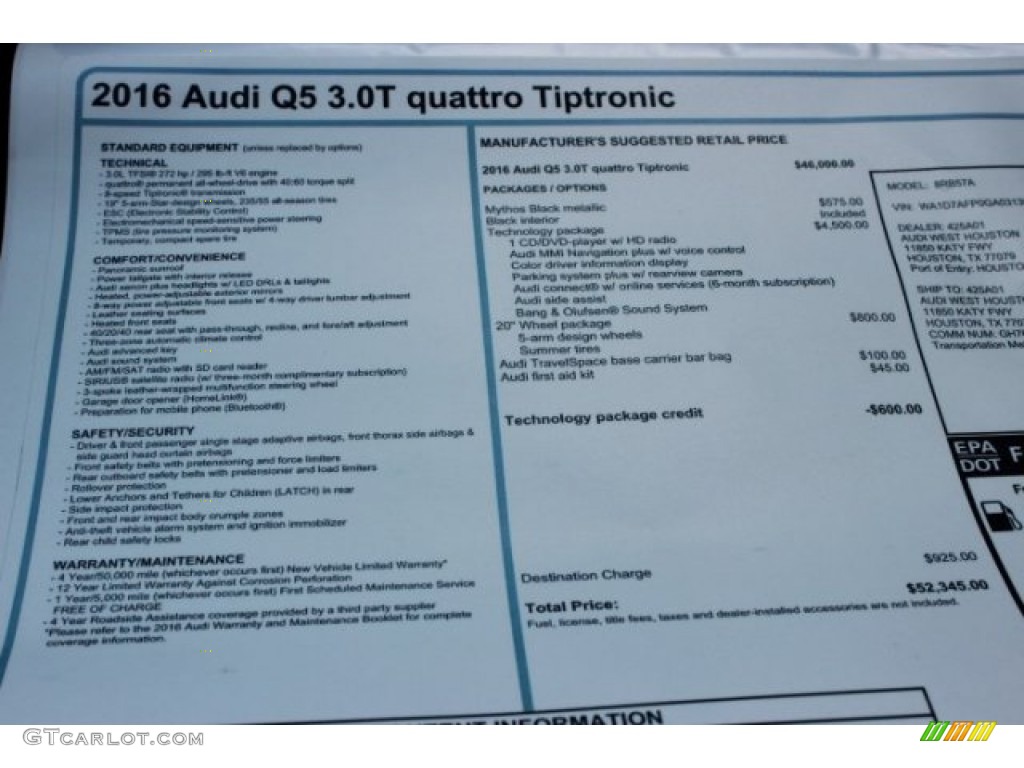 2016 Q5 3.0 TFSI Premium Plus quattro - Mythos Black Metallic / Black photo #15