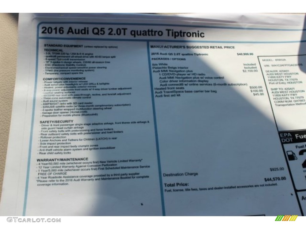 2016 Q5 2.0 TFSI Premium quattro - Ibis White / Pistachio Beige photo #8