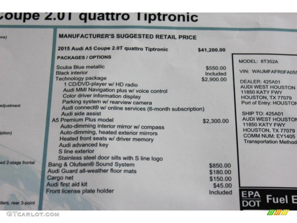 2015 Audi A5 Premium Plus quattro Coupe Window Sticker Photos