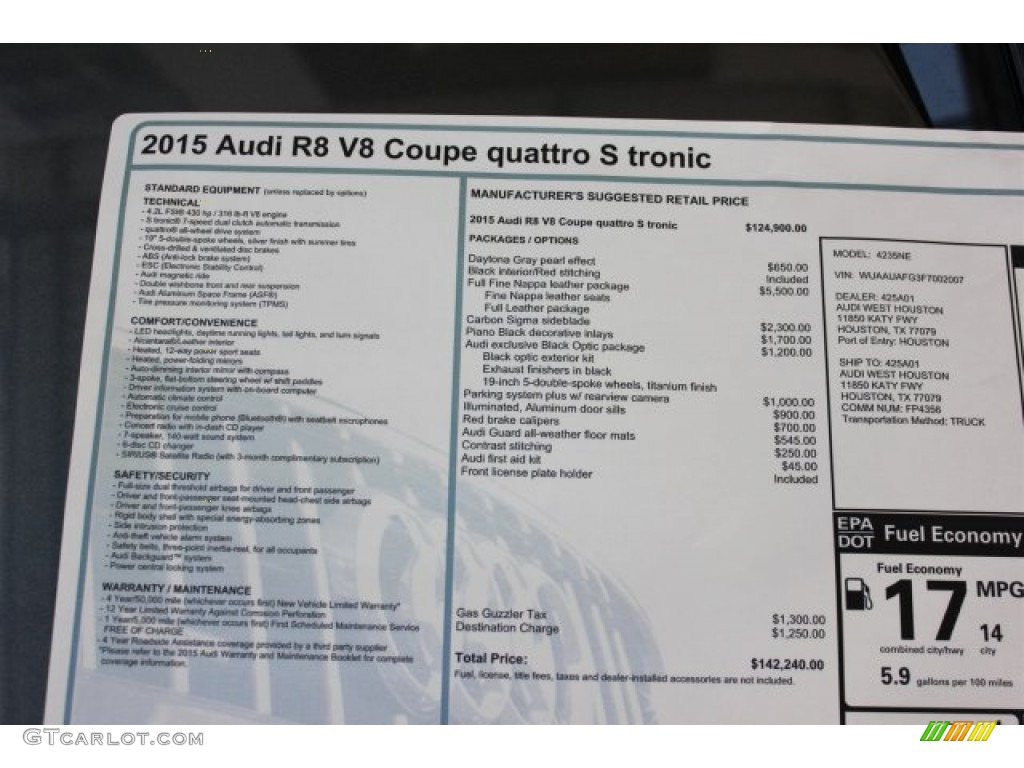 2015 R8 V8 - Daytona Grey Pearl / Black photo #33