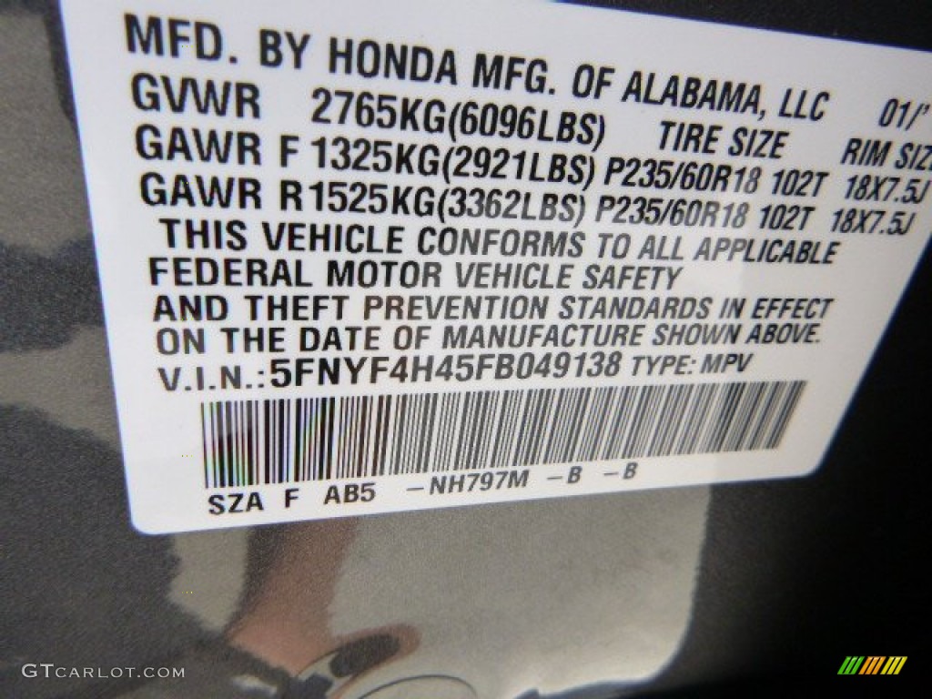 2015 Pilot EX 4WD - Modern Steel Metallic / Gray photo #16