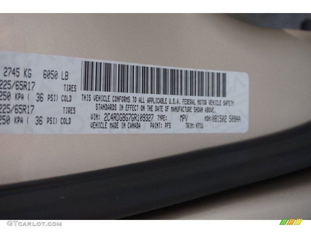2016 Grand Caravan Color Code PFS for Cashmere/Sandstone Pearl Photo #106795482