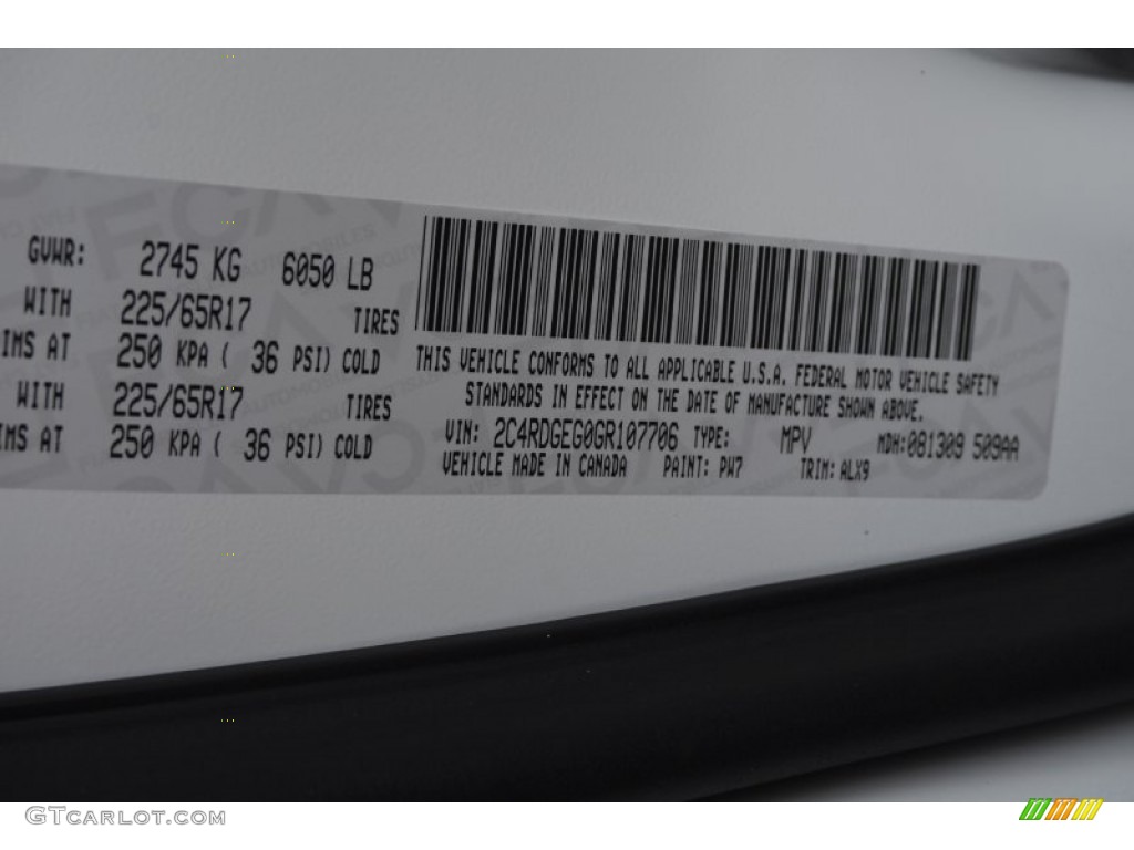 2016 Dodge Grand Caravan R/T Color Code Photos