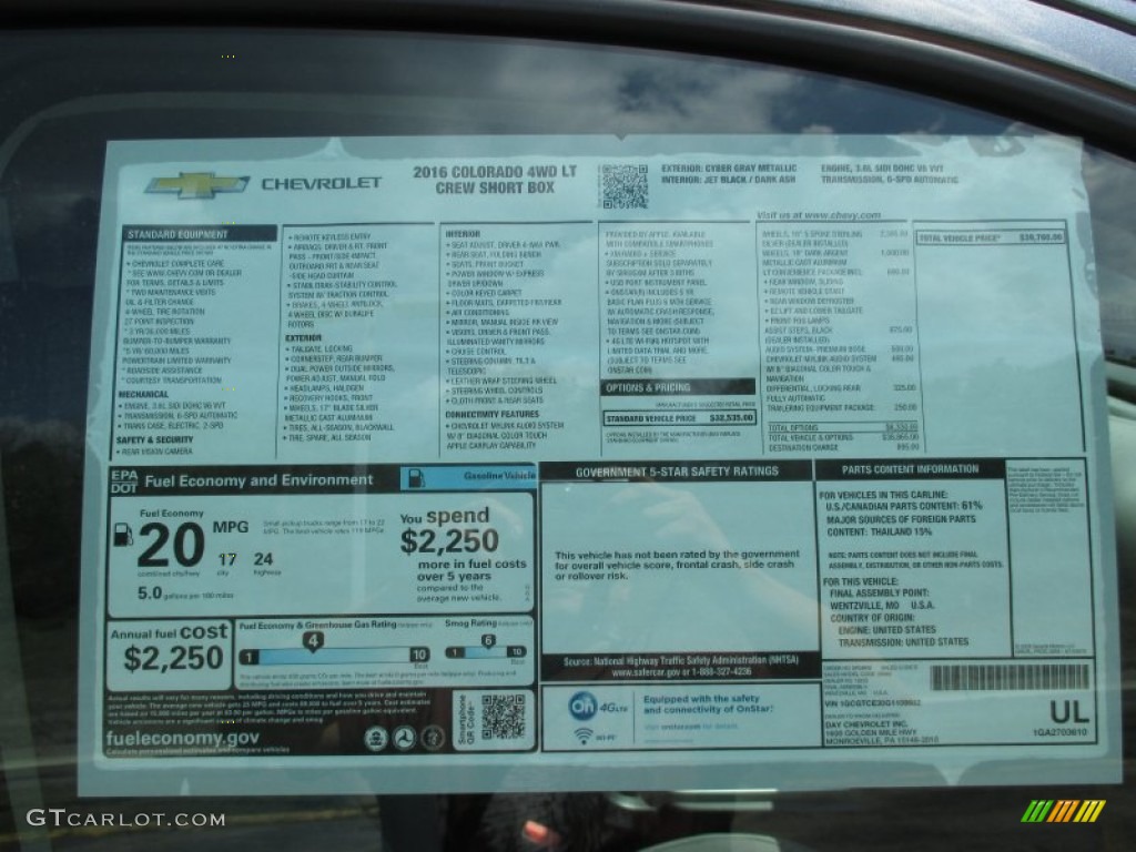 2016 Chevrolet Colorado LT Crew Cab 4x4 Window Sticker Photos