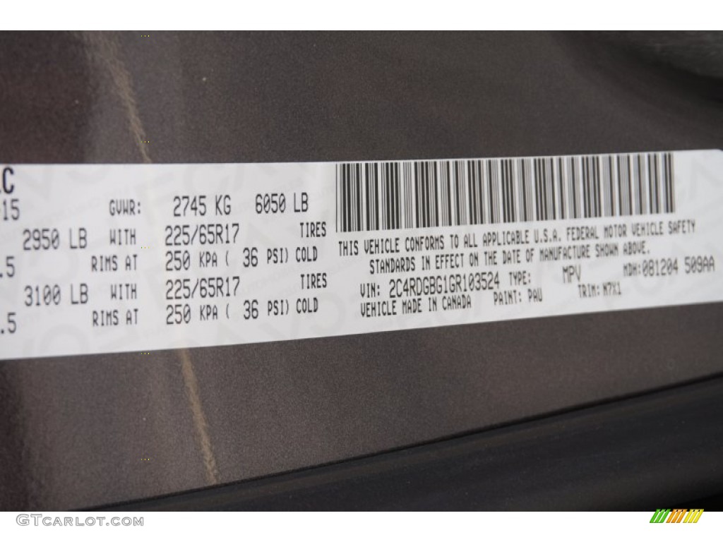 2016 Grand Caravan Color Code PAU for Granite Crystal Metallic Photo #106796271