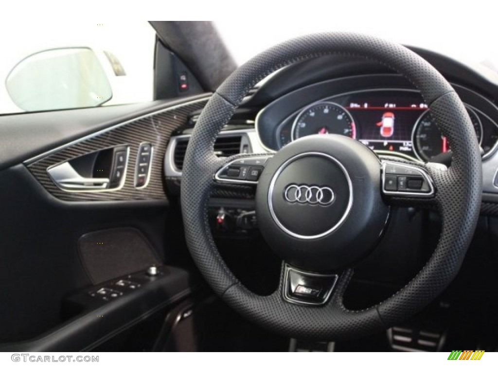 2015 Audi RS 7 4.0 TFSI quattro Black Valcona w/Contrast Honeycomb Stitching Steering Wheel Photo #106800753