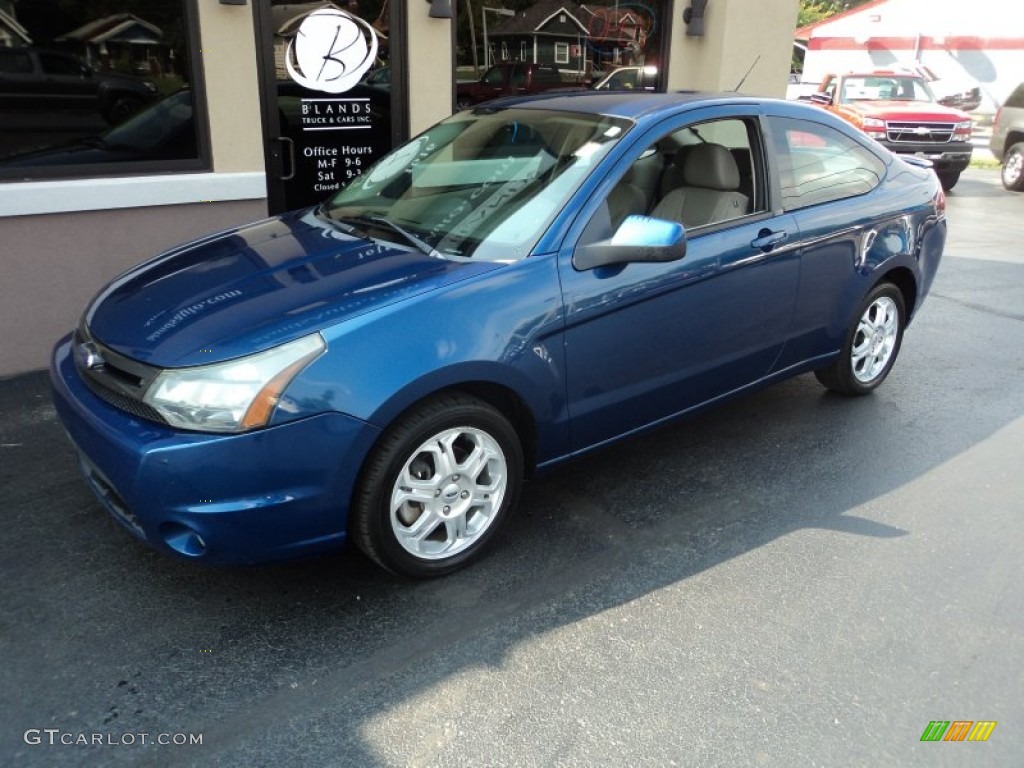 2009 Focus SE Coupe - Vista Blue Metallic / Medium Stone photo #1