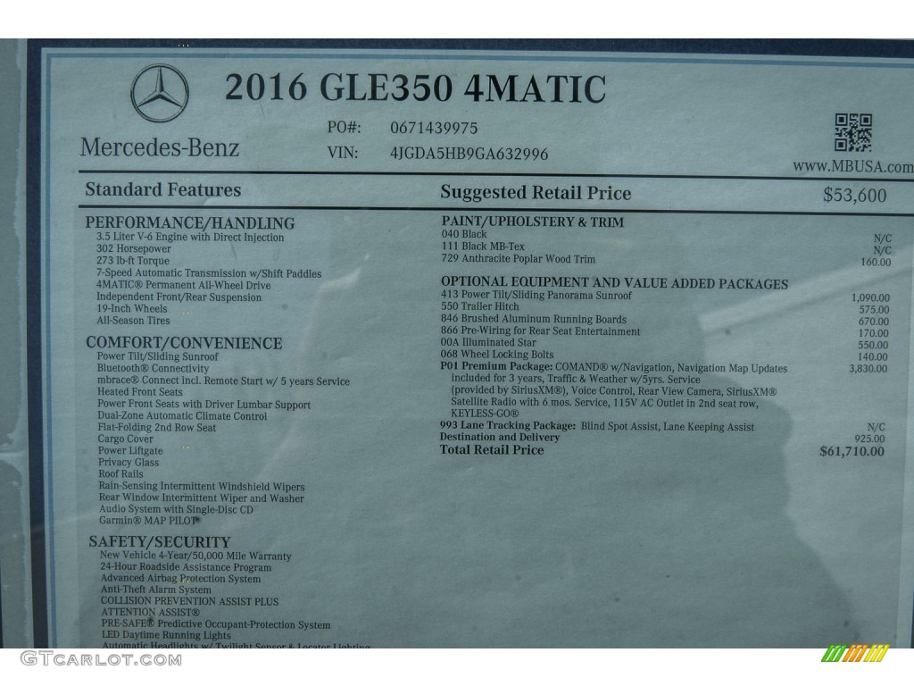 2016 Mercedes-Benz GLE 350 4Matic Window Sticker Photo #106818537