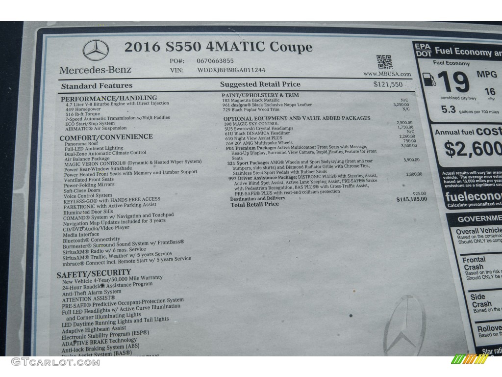 2016 Mercedes-Benz S 550 4Matic Coupe Window Sticker Photo #106818954