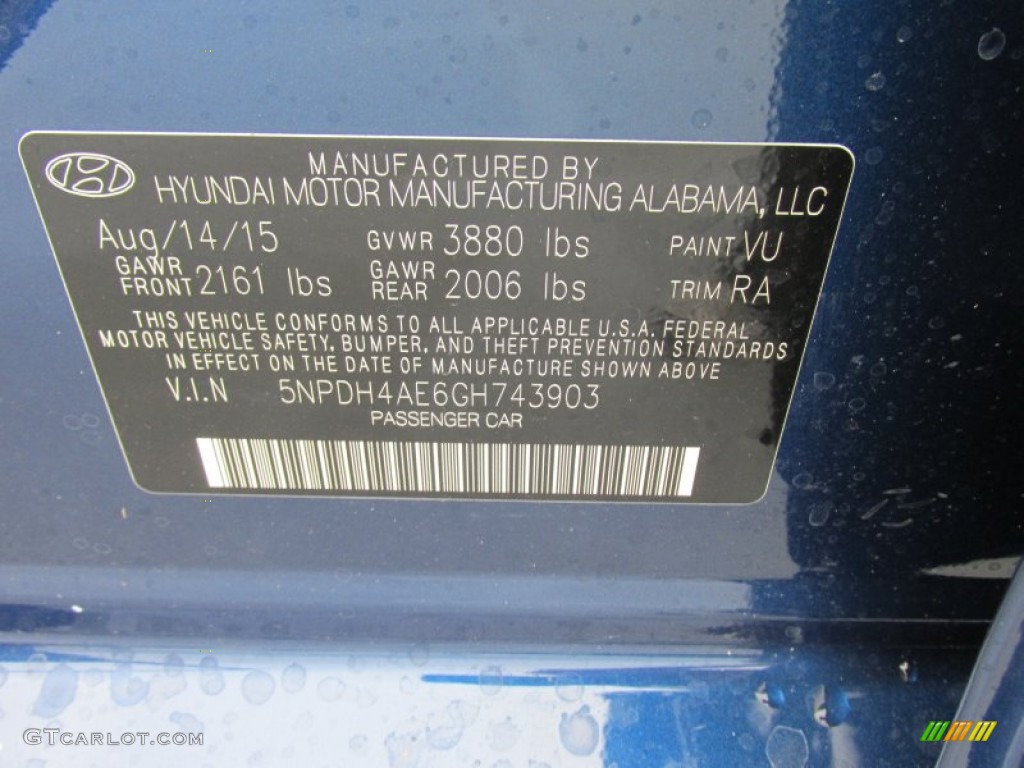 2016 Elantra SE - Blue / Gray photo #31