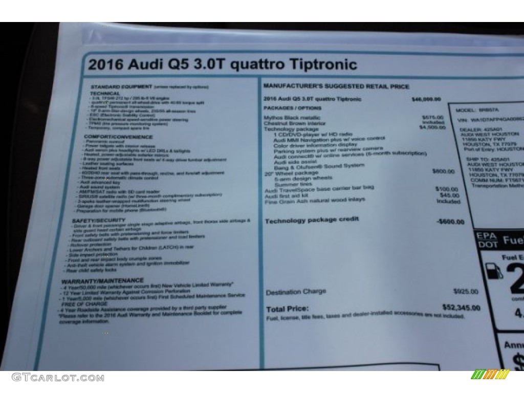 2016 Q5 3.0 TFSI Premium Plus quattro - Mythos Black Metallic / Chestnut Brown photo #9