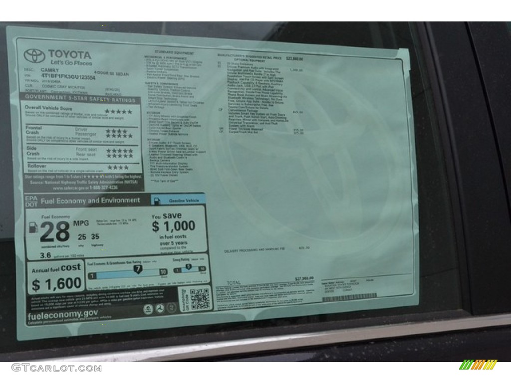 2016 Camry SE - Cosmic Gray Mica / Black photo #10