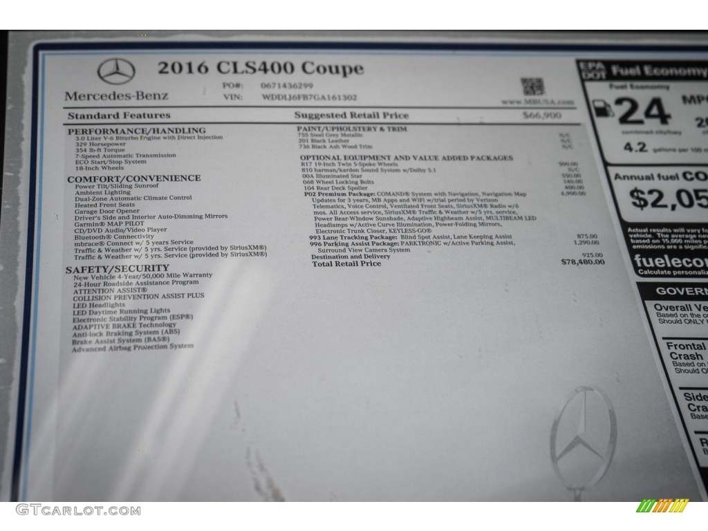 2016 Mercedes-Benz CLS 400 Coupe Window Sticker Photo #106864338