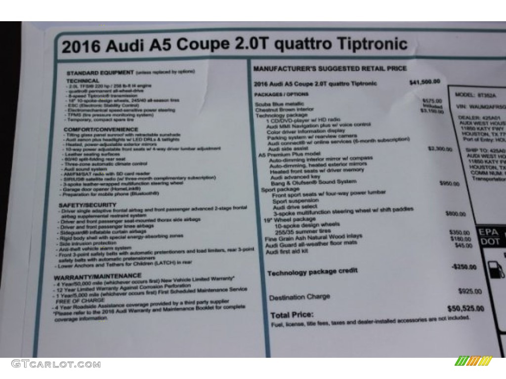 2016 Audi A5 Premium Plus quattro Coupe Window Sticker Photo #106880022