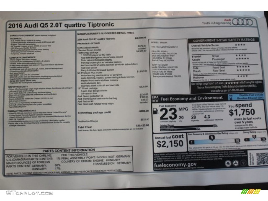 2016 Q5 2.0 TFSI Premium Plus quattro - Brilliant Black / Chestnut Brown photo #19