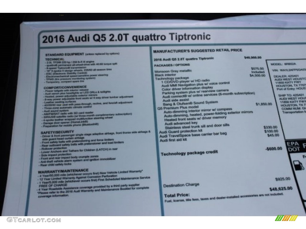2016 Q5 2.0 TFSI Premium Plus quattro - Monsoon Gray Metallic / Black photo #8
