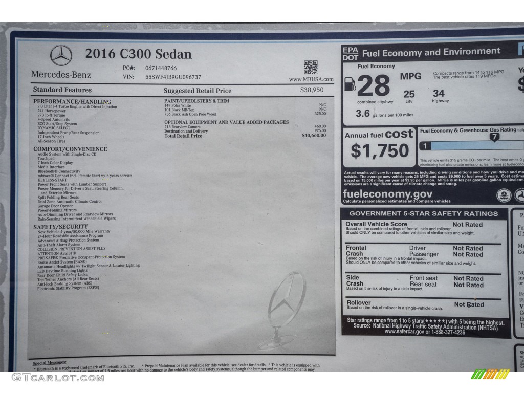 2016 Mercedes-Benz C 300 Sedan Window Sticker Photo #106920717