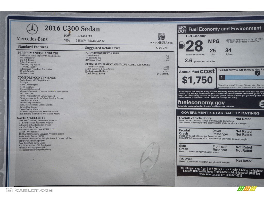 2016 Mercedes-Benz C 300 Sedan Window Sticker Photo #106921047
