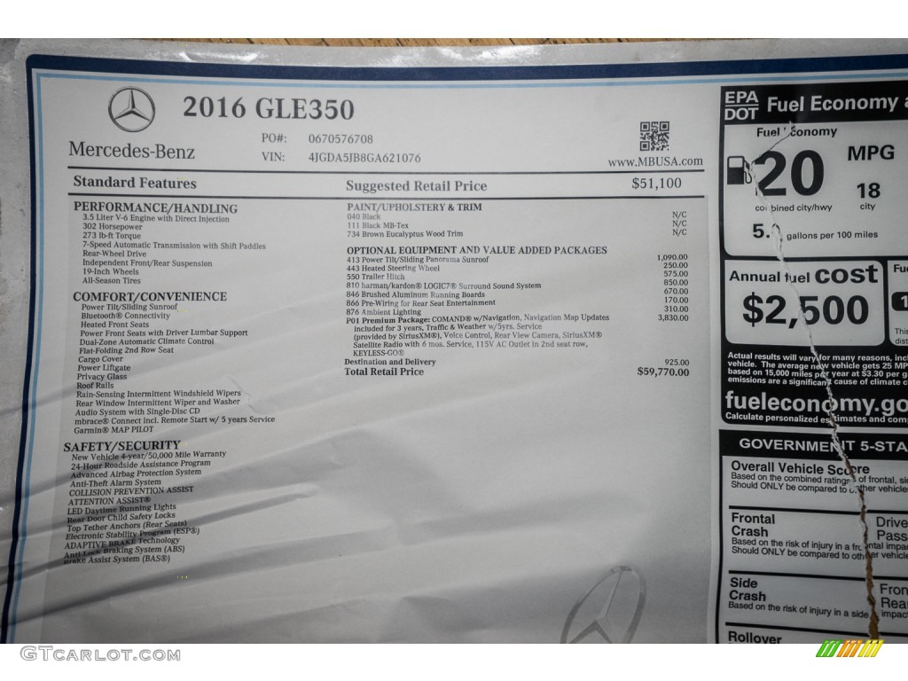 2016 Mercedes-Benz GLE 350 Window Sticker Photo #106922997