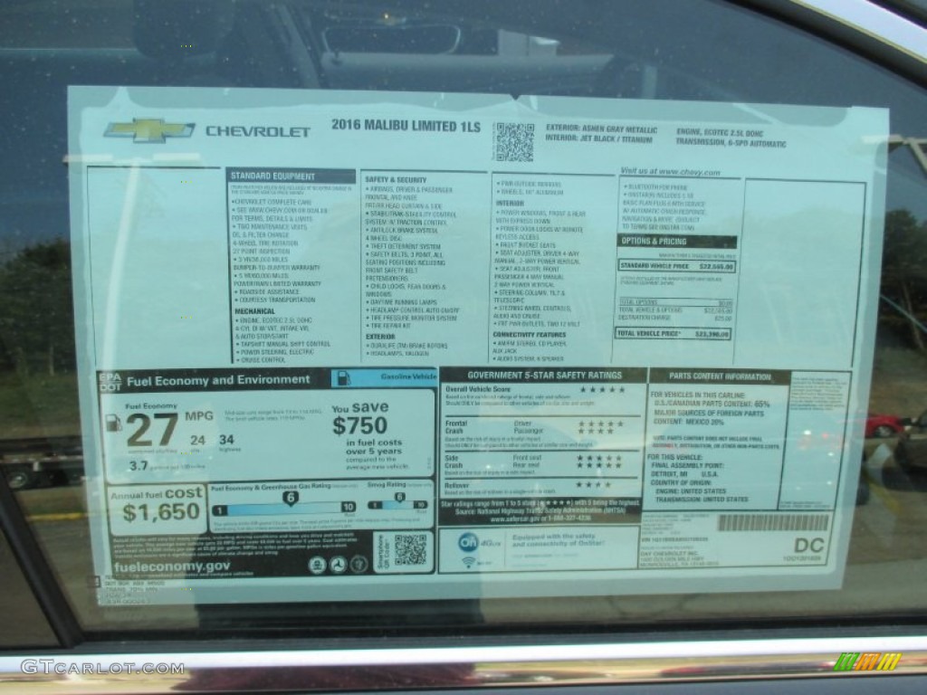 2016 Chevrolet Malibu Limited LS Window Sticker Photo #106929465