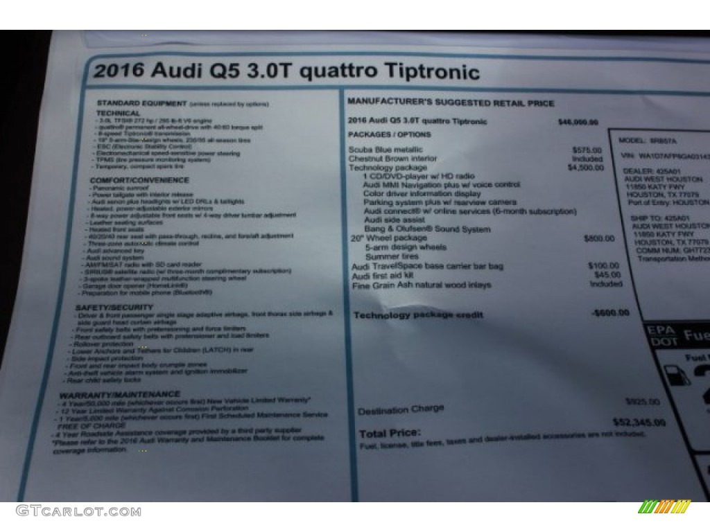 2016 Q5 3.0 TFSI Premium Plus quattro - Scuba Blue Metallic / Chestnut Brown photo #8