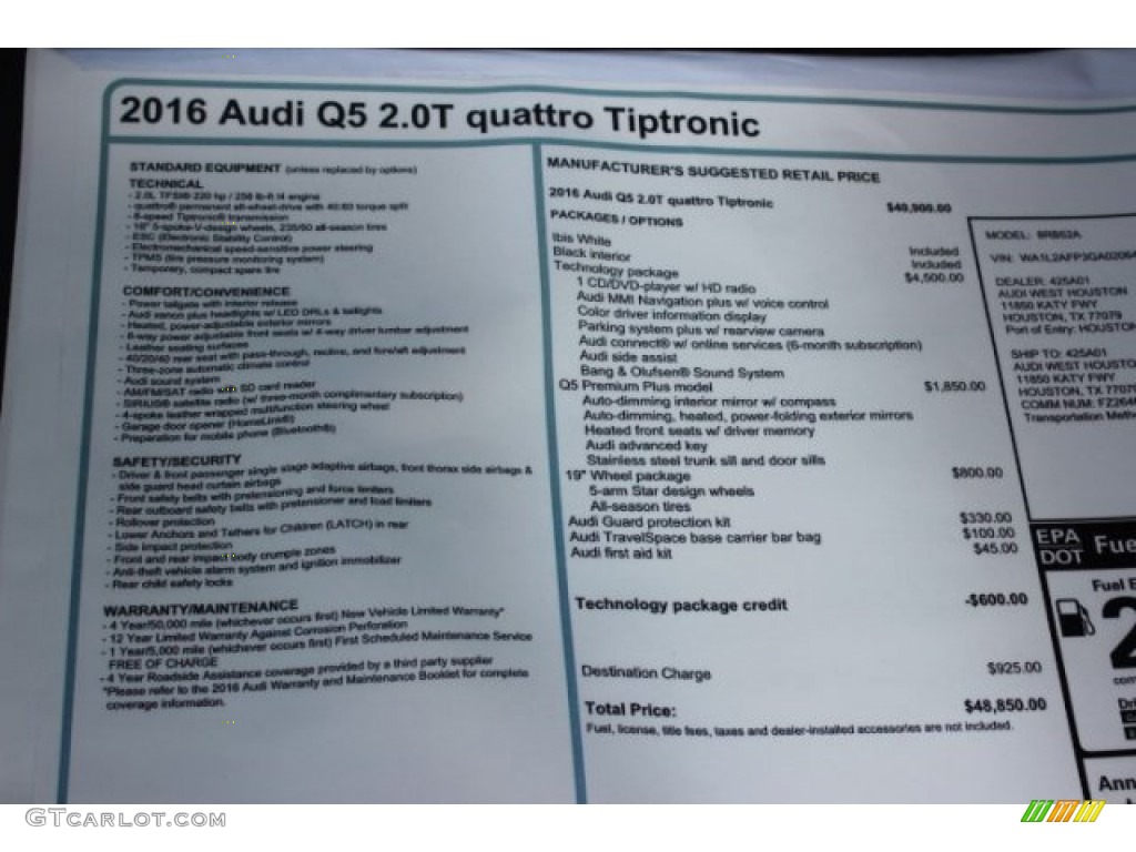 2016 Q5 2.0 TFSI Premium Plus quattro - Ibis White / Black photo #8