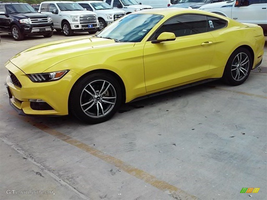 2015 Mustang EcoBoost Premium Coupe - Triple Yellow Tricoat / Ebony photo #10