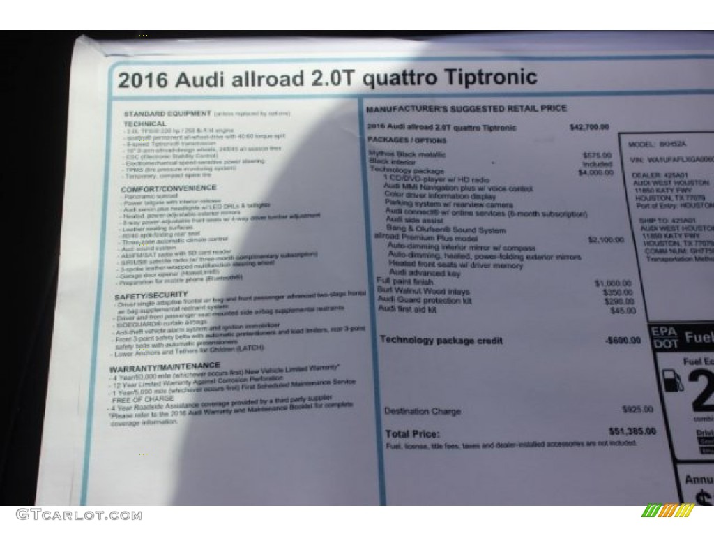 2016 Audi allroad Premium Plus quattro Window Sticker Photo #106934931