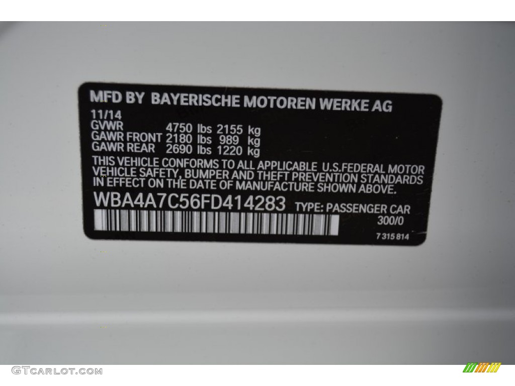 2015 4 Series Color Code 300 for Alpine White Photo #106943244