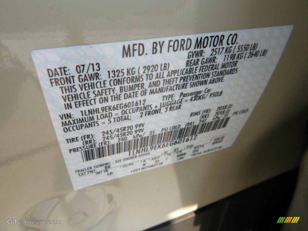 2014 Lincoln MKS AWD Color Code Photos