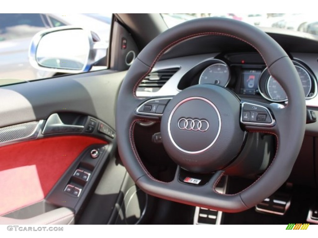 2016 Audi S5 Premium Plus quattro Cabriolet Black/Magma Red Steering Wheel Photo #106965690
