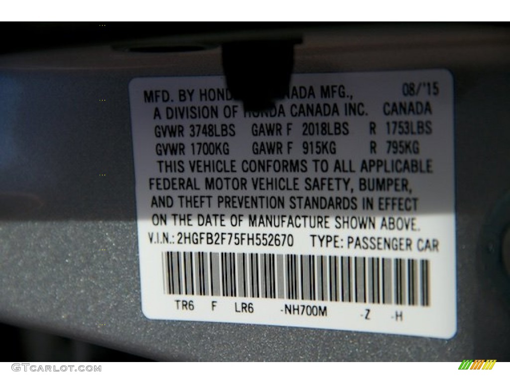 2015 Civic SE Sedan - Alabaster Silver Metallic / Black photo #21