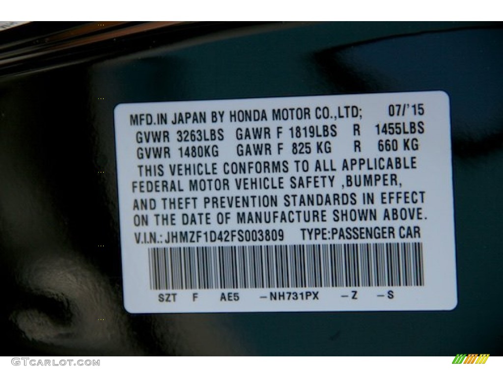 2015 CR-Z Color Code NH731PX for Crystal Black Pearl Photo #106976431