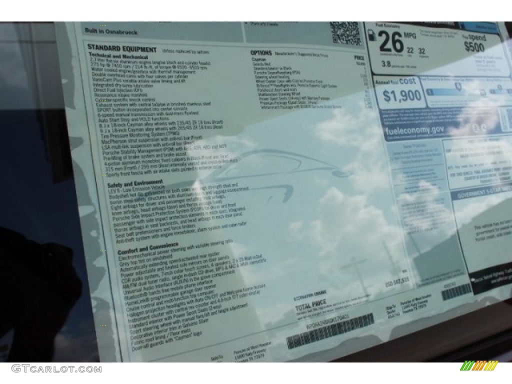 2016 Porsche Cayman Standard Cayman Model Window Sticker Photo #106985625