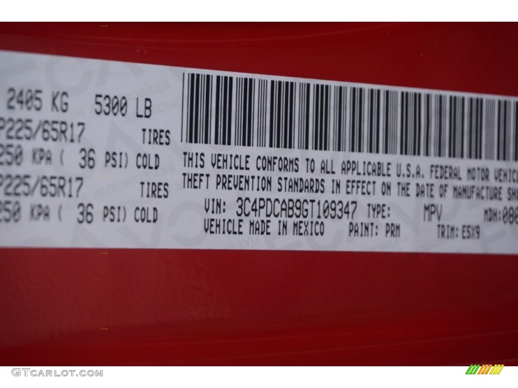 2016 Journey Color Code PRM for Redline 2 Coat Pearl Photo #106991033