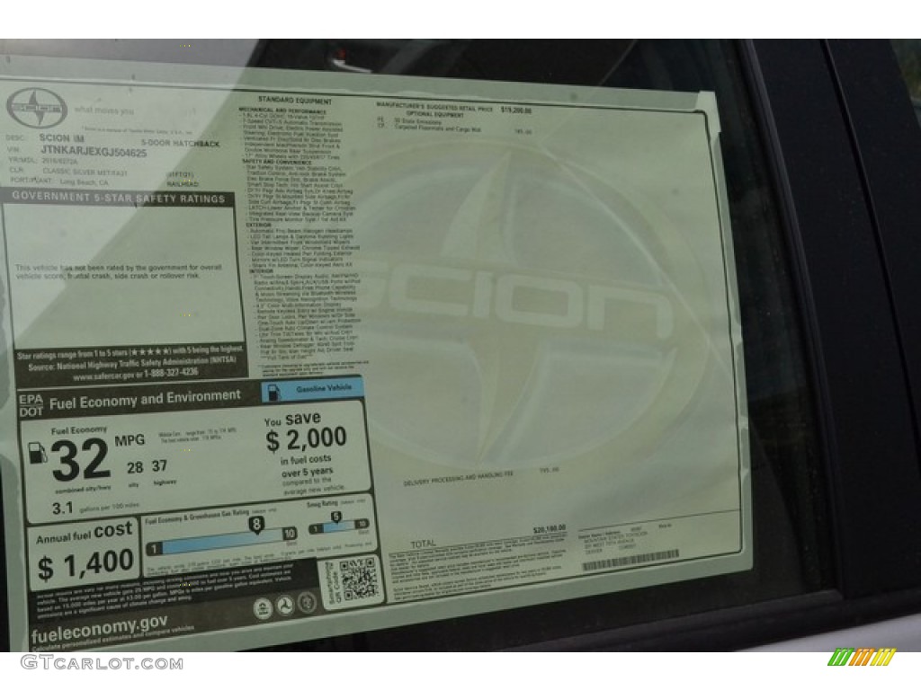 2016 Scion iM Standard iM Model Window Sticker Photo #107000248
