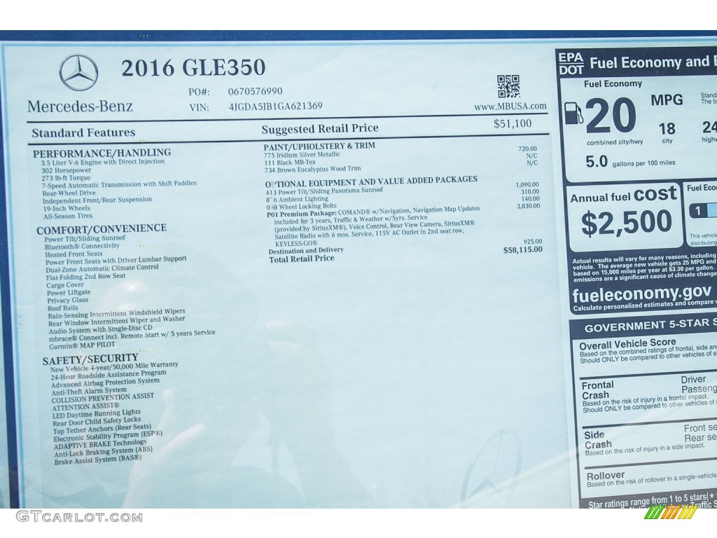 2016 Mercedes-Benz GLE 350 Window Sticker Photo #107019996