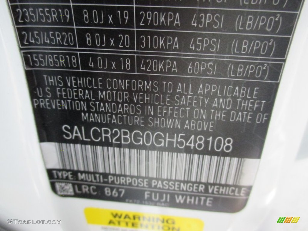 2016 Discovery Sport Color Code 867 for Fuji White Photo #107023779