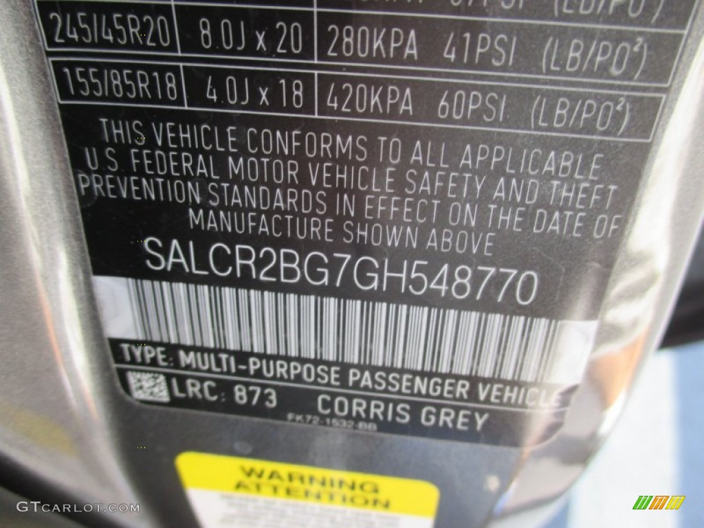 2016 Discovery Sport Color Code 873 for Corris Grey Metallic Photo #107025240