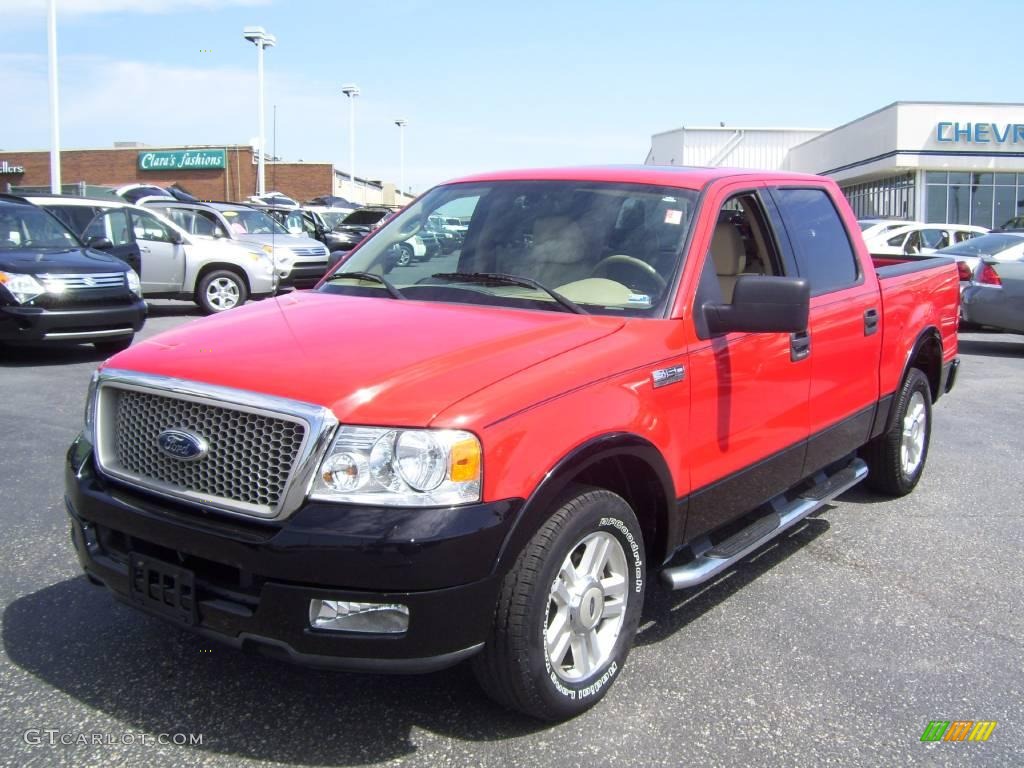 2004 F150 Lariat SuperCrew - Bright Red / Tan photo #1