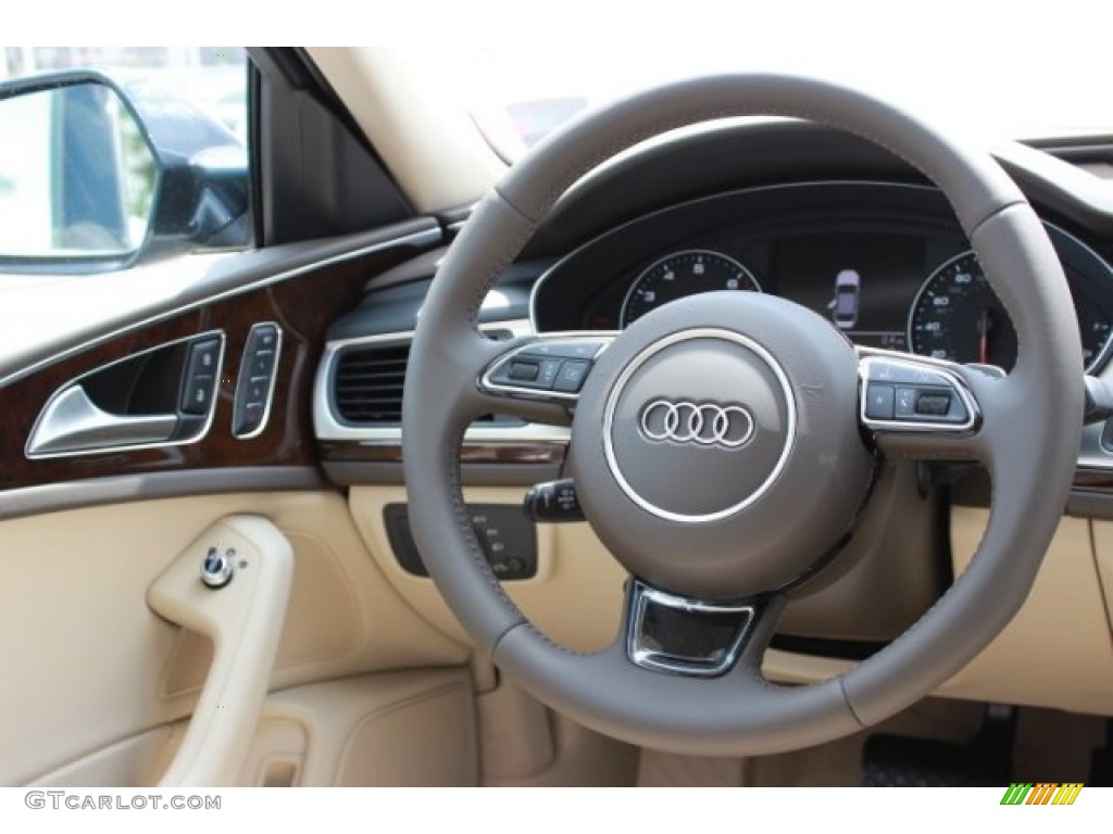 2016 Audi A6 2.0 TFSI Premium Atlas Beige Steering Wheel Photo #107029973