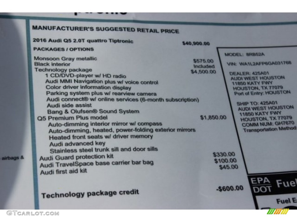2016 Q5 2.0 TFSI Premium Plus quattro - Monsoon Gray Metallic / Black photo #9