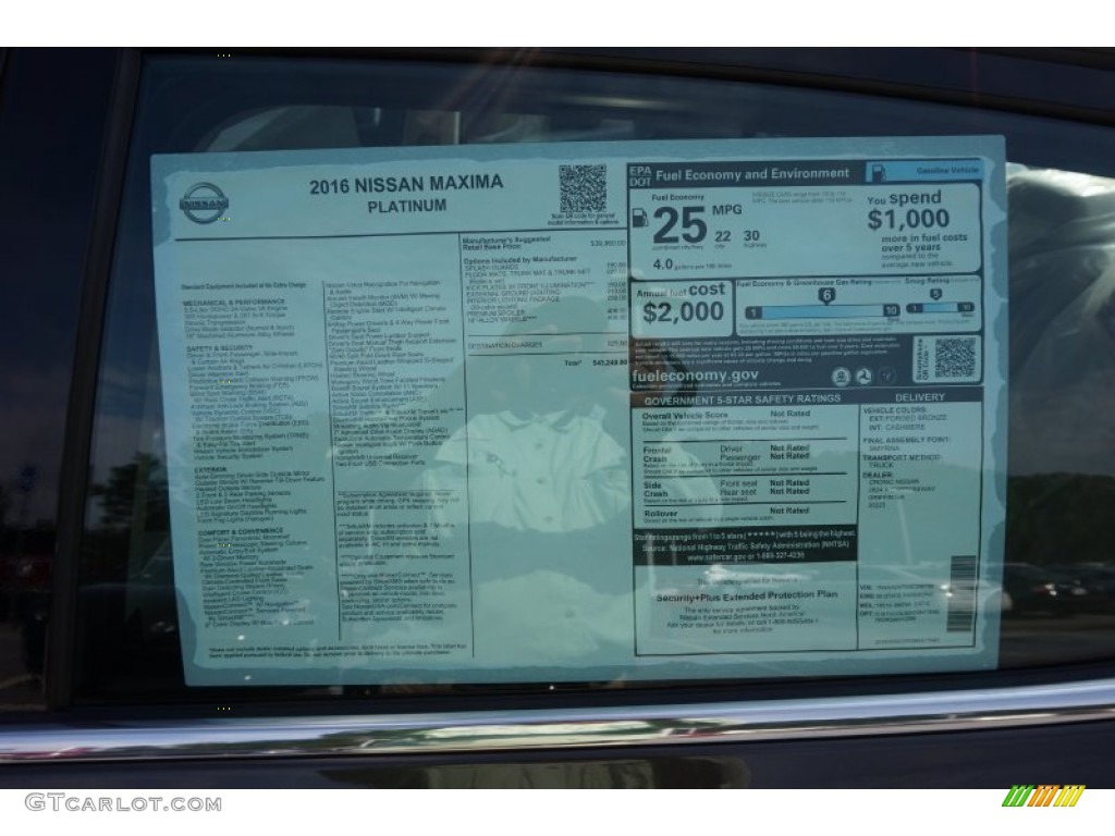 2016 Nissan Maxima Platinum Window Sticker Photo #107053414